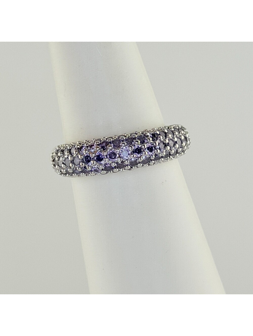 Bomb Party Ring Sz 9  “Hit The Pavement” Amethyst CZ on Rhodium Pave RG99085